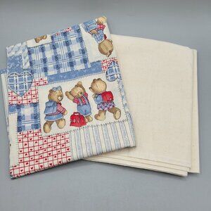 Vintage Springs Industries Teddy Bear & Cream Muslin Cotton Fabric Lot 2 Yards